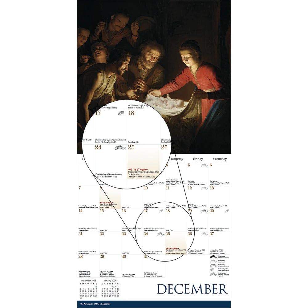 2025 Traditional Catholic Liturgical Calendar (Baroque Art)