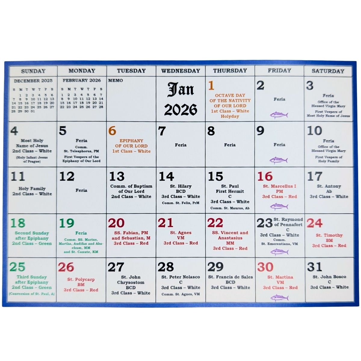 2026 Mini-Liturgical Calendar for TLM Missals