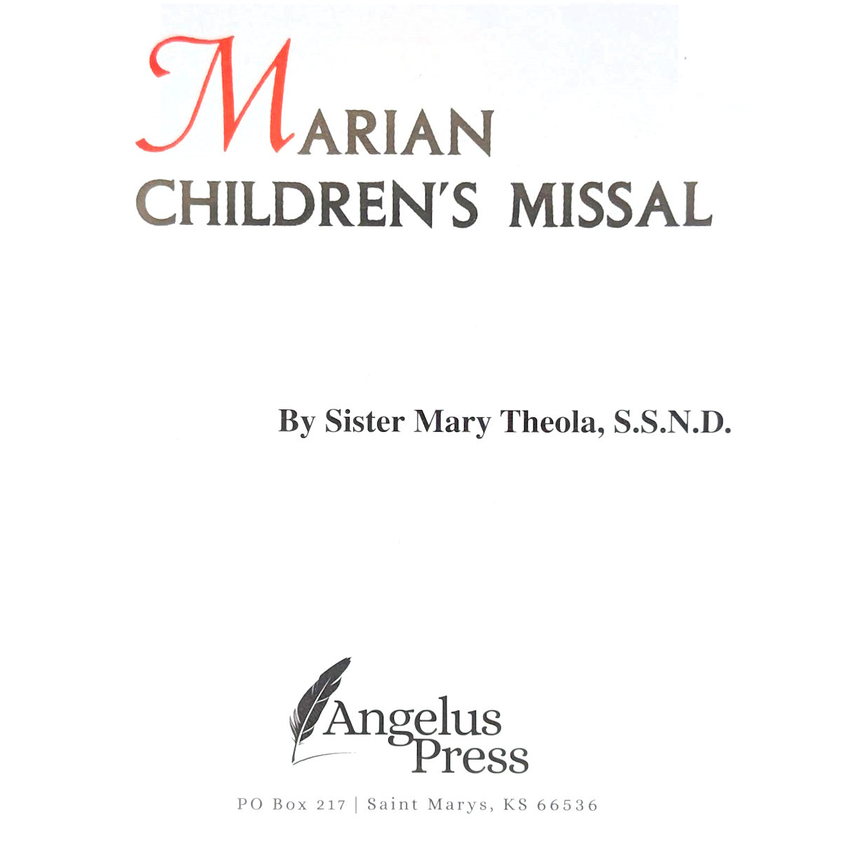 Latin Mass Picture Missal (Marian Children's Missal)